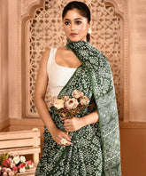 Green Modal Silk Saree with Ajrakh Print